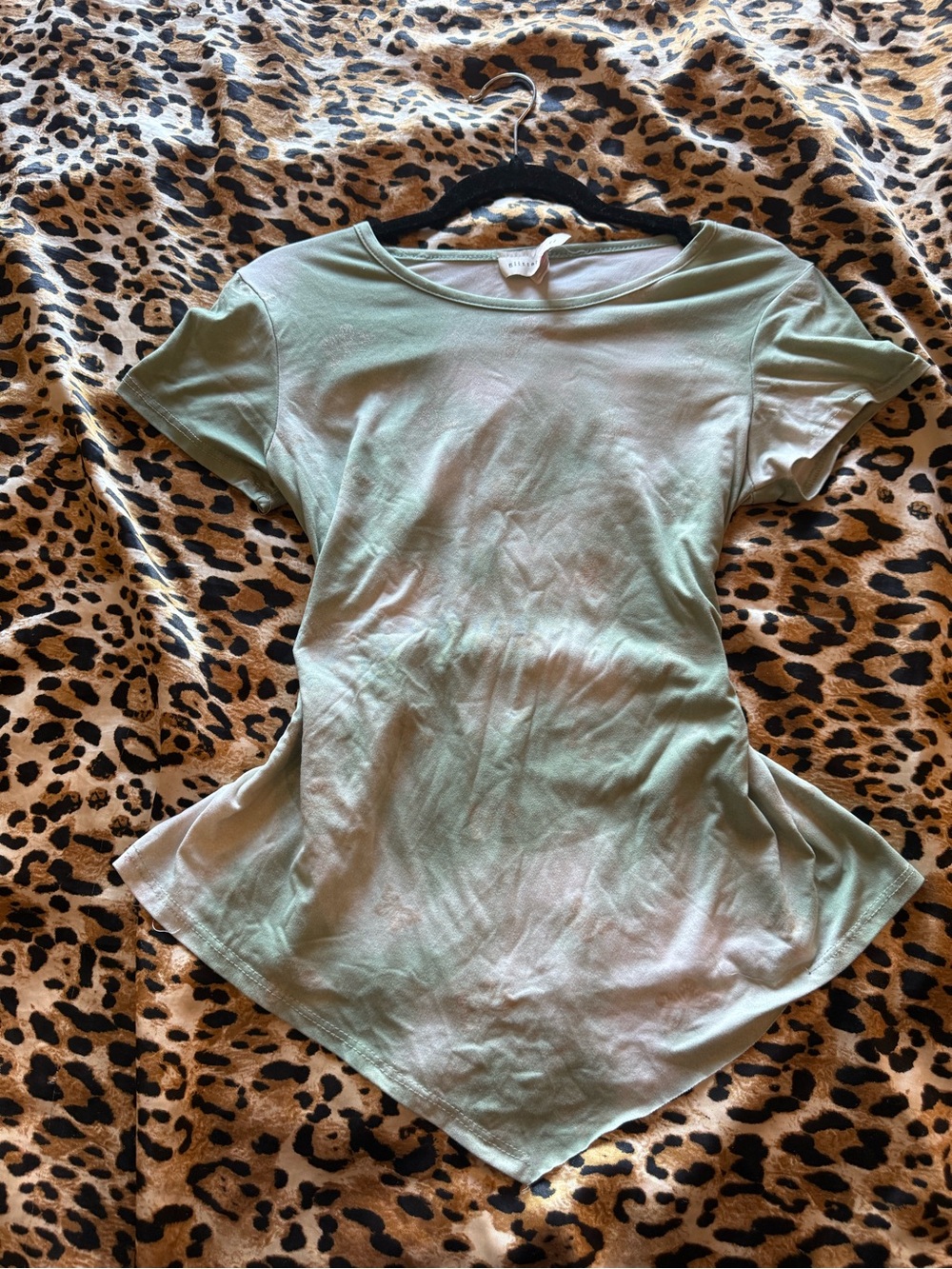 Sage Green Short Sleeve Tee with Subtle Butterfly Motif